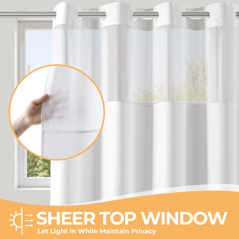 River Dream White Fabric Shower Curtain or Liner with Sheer Window, No Liner Included or Needed, Water Repellent, Machine Washable, 71x74 inches - Image 3